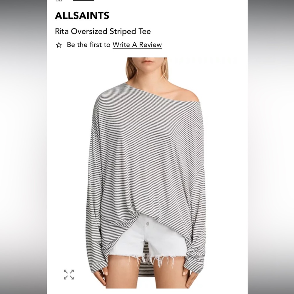 All Saints Black and White Striped Oversized Tee
